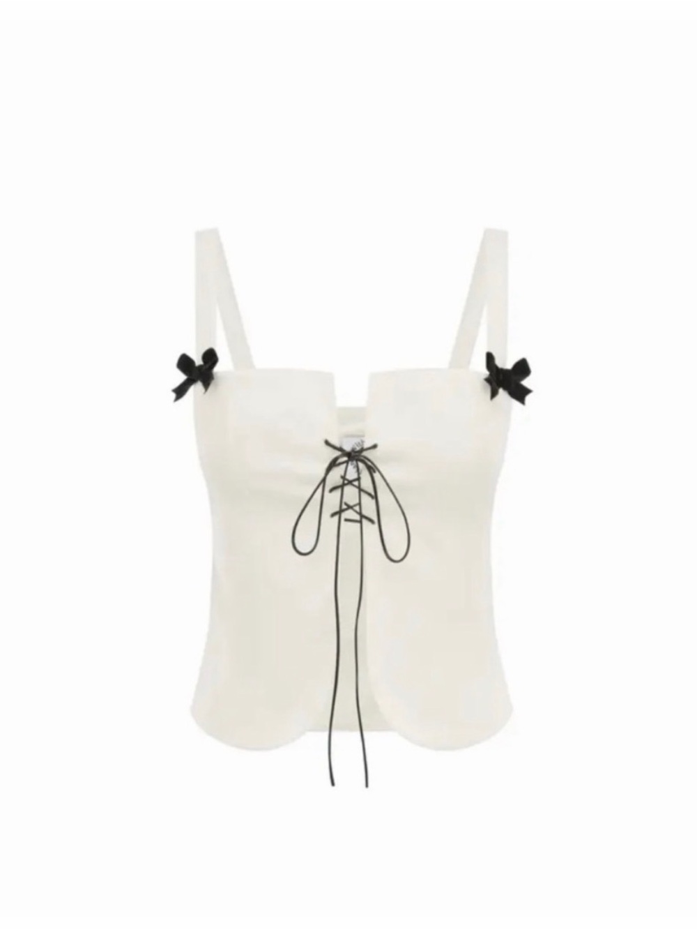 With Jean White Lace-Up Cami with Black Bow Accents